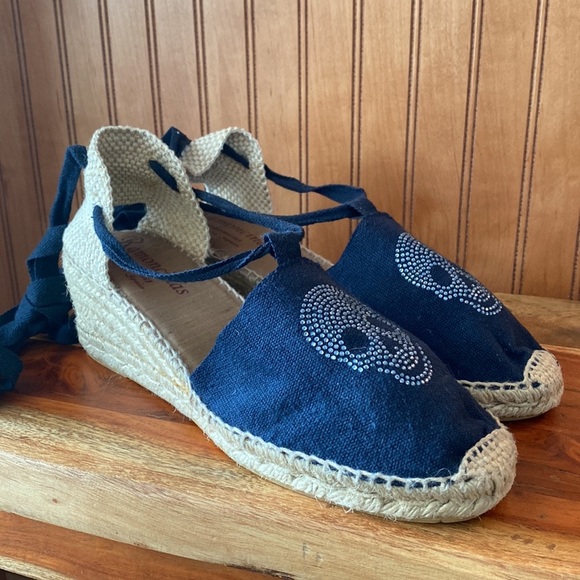 Ramoncinas lace-up wedge espadrilles. Rhinestone scull Sz 39 whimsigoth pirate - Picture 3 of 9